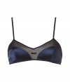 Stylish bralette in fine, navy silk and black silk chiffon - Wonderfully comfortable and pleasant on the skin, thanks to the stretch content - Elegant, unlined bralette style - With narrow, length-adjustable outer straps and hook closure - Perfect, snug fit - Shows off a dream d?collet? - Stylish, sexy, seductive - Fits under (almost) all outfits