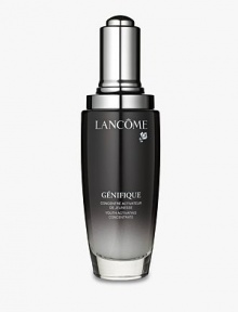 Lancôme's skincare boosts the activity of genes and stimulates the production of youth proteins. Génifique is the foundation of every woman's skincare at any age or for any skin concern.Notice visibly younger skin in just 7 days. Skin looks as if lit from within - breathtaking and radiant. Its youthful quality returns soft and velvety to the touch. Drop by drop, skin is vibrant with youth, its tone becomes astonishingly even, its texture dramatically refined. 2.5 oz. Lancôme's skincare boosts the activity of genes and stimulates the production of youth proteins. Génifique is the foundation of every woman's skincare at any age or for any skin concern.Notice visibly younger skin in just 7 days. Skin looks as if lit from within - breathtaking and radiant. Its youthful quality returns soft and velvety to the touch. Drop by drop, skin is vibrant with youth, its tone becomes astonishingly even, its texture dramatically refined. 2.5 oz.