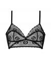 Sultry black crochet lace corselette bra - This ultra-sexy bra looks great under any outfit or as a boudoir-ready look on its own! - Adorable crochet lace detail and glamorous bustier-like fit - Made by high-end intimate apparel brand Kiki de Montparnasse