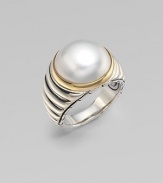 From the Bedeg Collection. A richly ribbed band of gleaming sterling silver topped with a lustrous mabé pearl framed in 18k gold.White pearlSterling silver and 18k yellow goldDiameter, about ½Imported