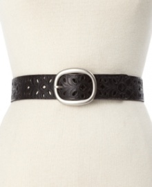 A little whimsical and a little Western. Floral perforations lend charm to this leather belt by Fossil. A little whimsical and a little Western. Floral perforations lend charm to this leather belt by Fossil.