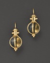 18K yellow gold and round crystal amulet earrings. Designed by Temple St. Clair.