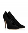 With disco-ready seventies styling, these classic suede pumps from Casadei add an instant kick to any outfit - Rounded toe, high cut front, stiletto heel - Pair with a figure-hugging cocktail sheath, skinny jeans, or a pencil skirt