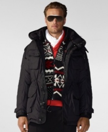 Ample pockets lend a handsome utilitarian feel to RLX's warm, water-resistant parka, constructed with a soft down fill and removable trim at the hood for versatile outdoor style. Ample pockets lend a handsome utilitarian feel to RLX's warm, water-resistant parka, constructed with a soft down fill and removable trim at the hood for versatile outdoor style.