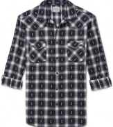 Add some personality to your shirt collection with this funky printed button down by Lucky Brand Jeans.