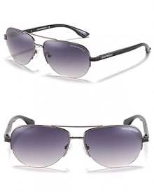 Chic rimless aviator sunglasses with a double bar design and printed arms.