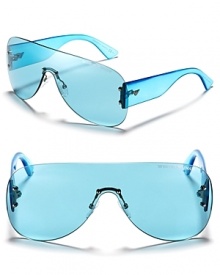 Make a sunny statement in flat, translucent shield sunglasses from Emporio Armani. Make a sunny statement in flat, translucent shield sunglasses from Emporio Armani.