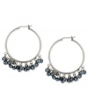 Hoop dreams. This pair of earrings from Kenneth Cole New York, crafted from silver-tone mixed metal, aspires for fashion greatness with navy glass pearls and beads adding style and luster. Item comes packaged in a signature Kenneth Cole New York Gift Box. Approximate drop: 1-3/4 inches.