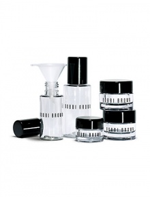 Inspired by Bobbi's passion for organization and portability. Set features lightweight bottles and jars to be custom-filled with your skincare favorites, along with self-adhesive labels to record their contents. Includes:Ideal for Hydrating Eye Cream and the perfect moisturizer or sunscreen: Jars from 0.06 to 0.23 oz. and 1 oz. to 0.06 oz.Bottles from 0.5 oz. to 1 oz. Inspired by Bobbi's passion for organization and portability. Set features lightweight bottles and jars to be custom-filled with your skincare favorites, along with self-adhesive labels to record their contents. Includes:Ideal for Hydrating Eye Cream and the perfect moisturizer or sunscreen: Jars from 0.06 to 0.23 oz. and 1 oz. to 0.06 oz.Bottles from 0.5 oz. to 1 oz.