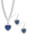 Make a heartfelt statement with this pendant and drop earrings set from Charter Club. Crafted from silver-tone mixed metal with crushed blue glass crystal accents, the set is one you're sure to love. Items come packaged in a signature Charter Club box. Approximate length, necklace: 16 inches + 3-inch extender. Approximate drop, pendant: 1 inch. Approximate drop, earrings: 1-1/4 inches.