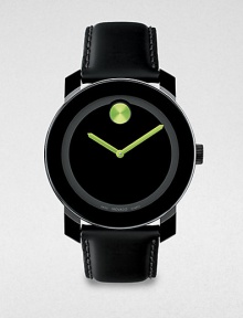 A sleek and modern timepiece designed with a minimalist style, definitive green detail and Swiss quartz precision.Round bezelQuartz movementWater resistant to 3ATMStainless steel case: 42mm(1.65)Leather strapImported A sleek and modern timepiece designed with a minimalist style, definitive green detail and Swiss quartz precision.Round bezelQuartz movementWater resistant to 3ATMStainless steel case: 42mm(1.65)Leather strapImported
