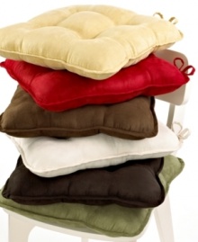 Make any seat the best in the house with soft and cozy chair cushions from Waverly. Tufted detail, piped edges and coordinating ties in versatile charcoal will update your dining area with effortless style. Make any seat the best in the house with soft and cozy chair cushions from Waverly. Tufted detail, piped edges and coordinating ties in versatile charcoal will update your dining area with effortless style.