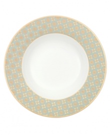 Perfect for casual dining or formal entertaining, this collection features a blend of gilded opulence and sophisticated style. Cheerful flower blossoms float gracefully across white bone china and gold and aqua filigree patterns as this lively set enhances your tabletop. Perfect for casual dining or formal entertaining, this collection features a blend of gilded opulence and sophisticated style. Cheerful flower blossoms float gracefully across white bone china and gold and aqua filigree patterns as this lively set enhances your tabletop.