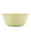With fanciful beading and a feminine edge, this Lenox French Perle bowl has an irresistibly old-fashioned sensibility. Hardwearing stoneware is dishwasher safe and, in a soft pistachio hue with antiqued trim, a graceful addition to every meal. Qualifies for Rebate