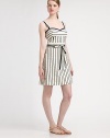 A charming dress featuring an ultra-feminine (and retro-inspired) neckline, a waist-defining self-tie belt and allover vertical stripes for an everyday-chic look.Sweetheart necklineSleevelessBust dartsFlattering, vertical stripesSelf-tie beltSide zipperAbout 30 from shoulder to hem93% cotton/7% nylonDry cleanImported Model shown is 5'10 (177cm) wearing US size 4. 