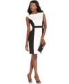 London Times gives your work look a dose of high-contrast cool with this colorblocked sheath.