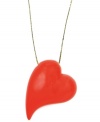 Won't you be my Valentine? RACHEL Rachel Roy's asymmetrical heart pendant makes a romantic addition to any look. A crimson-colored lucite heart dangles from a delicate gold-plated mixed metal chain. Approximate length: 36 inches + 2-inch extender. Approximate drop: 2 inches.