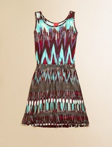 With a colorful tribal-inspired print in a classic A-line silhouette, this striking frock is a most-loved favorite.ScoopneckSleevelessPullover styleElastic waistRayonMachine washMade in USATop; pattern varies With a colorful tribal-inspired print in a classic A-line silhouette, this striking frock is a most-loved favorite.ScoopneckSleevelessPullover styleElastic waistRayonMachine washMade in USATop; pattern varies