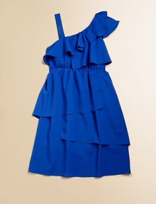 Cascading ruffles in a sleek, one-shoulder silhouette will make this frilly frock her go-to choice every time.Asymmetrical necklineRuffled one-shoulder with strapPullover styleElastic waistbandFull skirtPolyesterHand washMade in the USA of imported fabric Cascading ruffles in a sleek, one-shoulder silhouette will make this frilly frock her go-to choice every time.Asymmetrical necklineRuffled one-shoulder with strapPullover styleElastic waistbandFull skirtPolyesterHand washMade in the USA of imported fabric