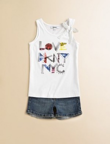 She'll heart NYC when she pulls on this soft, rocker chic top with sweet bow and silver accentsScoopneckSleevelessPullover style60% cotton/40% polyesterMachine washImported She'll heart NYC when she pulls on this soft, rocker chic top with sweet bow and silver accentsScoopneckSleevelessPullover style60% cotton/40% polyesterMachine washImported