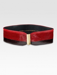 A colorblocked style in luxurious watersnake with goldtone hardware. Width, about 3Imported A colorblocked style in luxurious watersnake with goldtone hardware. Width, about 3Imported