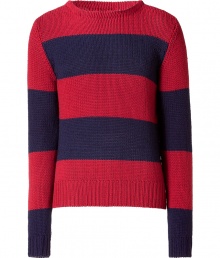 Luxurious pullover in fine wool - Casual red and blue stripes - Slim cut, with a small crew neck and long sleeves - Rib-knit cuffs - A modern classic, wonderfully comfortable, trendy and classy - Combine with a pair of jeans, corduroys, chinos Luxurious pullover in fine wool - Casual red and blue stripes - Slim cut, with a small crew neck and long sleeves - Rib-knit cuffs - A modern classic, wonderfully comfortable, trendy and classy - Combine with a pair of jeans, corduroys, chinos