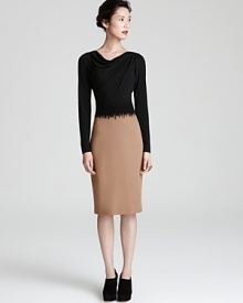 Exude artful elegance in this two-tone Escada dress with flattering cowl neckline.