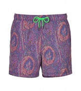 With their cool coloring and characteristic paisley print, Etros swim trunks are a chic way to liven up beachside looks - Elasticized drawstring waistline, neon green tie, side slit pockets - Wear in the water with your favorite sunglasses, or post swim with a bright polo and leather sandals