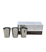 Experience the scent of wild jasmine flowers, exotic ceibo petals, ombu leaves and white pepper. Created from all-natural beeswax combined with unique botanical waxes and the rarest and most seductive fine fragrance oils from around the world. Presented in nickel-finished glass. Burn time, 8 hours each. 1.5 oz. each. 
