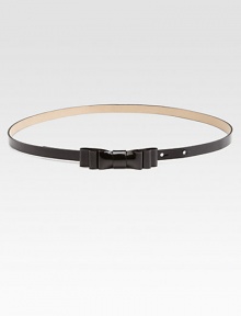 A classic patent leather belt featuring a prim and proper bow.About .5 wideLeatherMade in Italy A classic patent leather belt featuring a prim and proper bow.About .5 wideLeatherMade in Italy