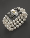 Lagos Sterling Silver and 18K Gold 3 Strand Freshwater Pearl Bracelet