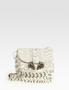 Luxe snake-skin defines this petite flap-front silhouette, accented by signature hardware.Adjustable shoulder strap, 22½-24 dropMagnetic flap closureSuede lining6½W X 5H X 1¼DMade in Italy Luxe snake-skin defines this petite flap-front silhouette, accented by signature hardware.Adjustable shoulder strap, 22½-24 dropMagnetic flap closureSuede lining6½W X 5H X 1¼DMade in Italy