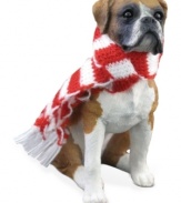 Bark up the right tree with a Christmas ornament for your dog – or a fellow animal lover! A beautiful boxer is ready for her photo op, dressed in a classic holiday scarf. From Sandicast.