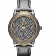 Smoky crystals bring an air of allure to this leather watch from DKNY.