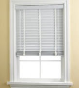 From the kitchen to the study, every room in your home gets an instant style uplift with the addition of distinguished faux-wood blinds. Window treatments feature generously sized 2 panels with the look and texture of real wood, accented by three wide ladder strings. Just turn the control wand to adjust blind angle and pull attached strings to adjust the height. Includes valance.