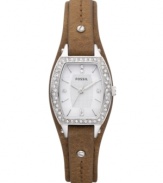 Glitz goes back to nature with the stunning mix of rustic leather and shimmering accents in this Fossil watch.