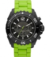 A bold sport watch from Michael Kors with bright greens and edgy black tones.