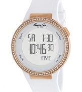 Kenneth Cole New York delivers a thoroughly modern watch with trendy rose-gold and a digital touch-screen.