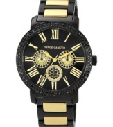 With a bevy of golden accents and finishing touches, this black steel watch from Vince Camuto has style to spare.