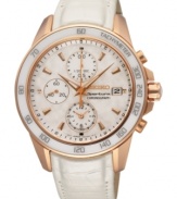 Fire and ice. Rosy warmth and fresh whites create a stylish Sportura watch by Seiko.