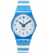 Leave a trail of admirers with this Blue Tracks watch from Swatch.