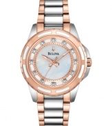 Rose-gold accents keep your outfits warm and on-trend with this Bulova watch.