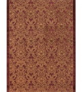 Garnet and gold make a gorgeous pair in Couristan's unbelievably plush Pave Petite Damask rug. Woven of a luxe blend of viscose, silk and chenille for one-of-a-kind texture and high-low carved effect, the rug is adorned with an elegant damask pattern in rich jewel tones that adds high style to any room.