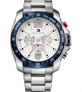 Touches of blue and red add Tommy Hilfiger's all-American style to this steel watch.