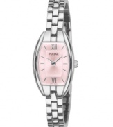 A timeless watch silhouette gets a modern upgrade with pink hues on this Pulsar timepiece.