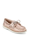 A metallic rosegold finish feels of-the-moment, bringing a classic boat shoe up to speed with fashion's latest tendencies. From Sperry Top-Sider.