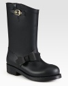 Side bow and buckle adornment add feminine charm to this short rainboot. Rubber heel, 1 (25mm)Shaft, 10½Leg circumference, 13½Rubber upperLeather liningRubber solePadded insoleMade in Italy