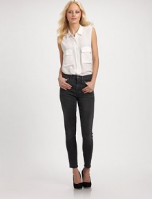 Stay one step ahead of the fashion crowd with dark wash, high-waist skinnies. THE FITHigh rise, about 9Inseam, about 27THE DETAILSZip flyFive-pocket style97% cotton/3% spandexMachine washImportedModel shown is 5'9 (175cm) wearing US size 4. Stay one step ahead of the fashion crowd with dark wash, high-waist skinnies. THE FITHigh rise, about 9Inseam, about 27THE DETAILSZip flyFive-pocket style97% cotton/3% spandexMachine washImportedModel shown is 5'9 (175cm) wearing US size 4.