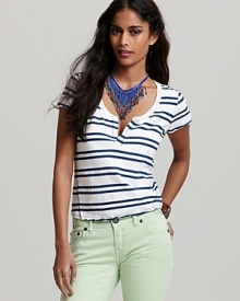 Free People Tee - Printed Stripe Stitched Free People Tee - Printed Stripe Stitched