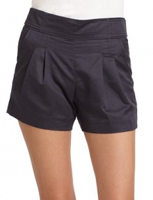 THE LOOKBanded waist with button tab detailsPleated frontSeam pocketsBack zip closureBack welt pocketsTHE FITRise, about 10Inseam, about 3½THE MATERIAL70% cotton/30% linenCARE & ORIGINMachine washImportedModel shown is 5'10 (177cm) wearing US size 4. THE LOOKBanded waist with button tab detailsPleated frontSeam pocketsBack zip closureBack welt pocketsTHE FITRise, about 10Inseam, about 3½THE MATERIAL70% cotton/30% linenCARE & ORIGINMachine washImportedModel shown is 5'10 (177cm) wearing US size 4.